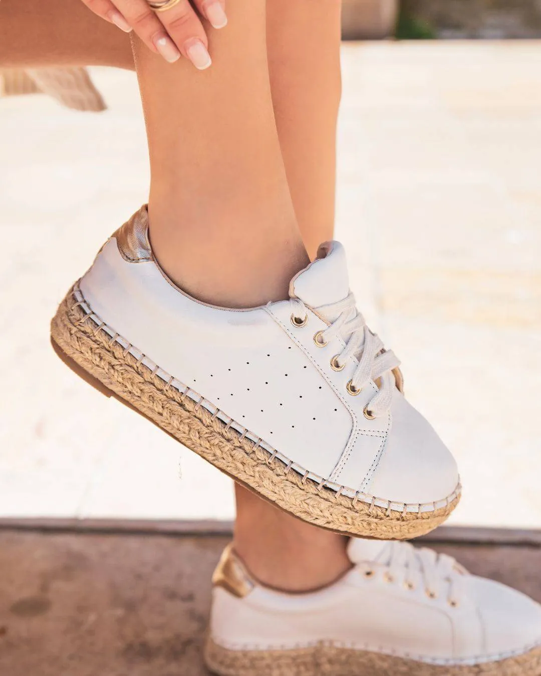 Basket espadrille femme blanche à lacets - Arielle