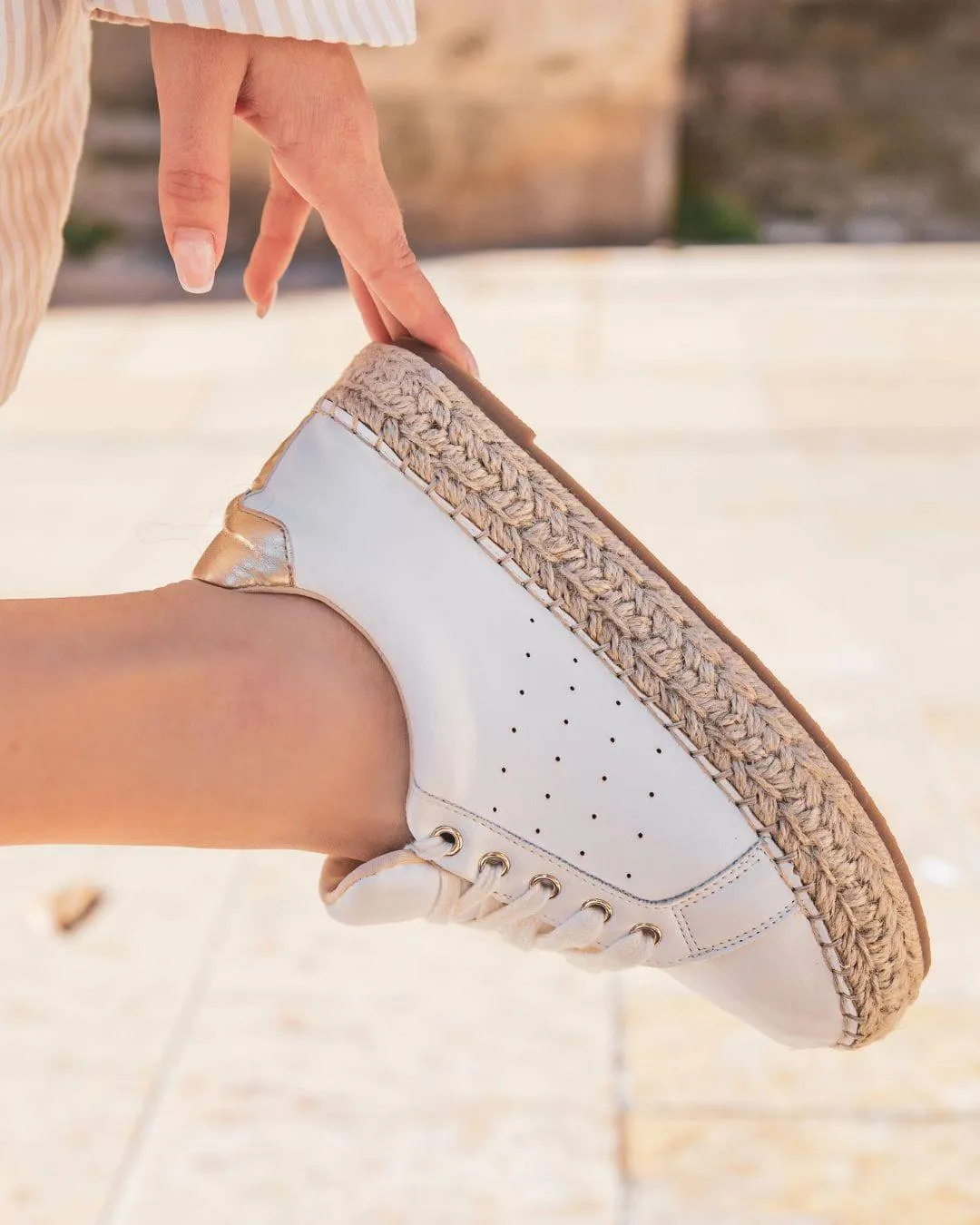 Basket espadrille femme blanche à lacets - Arielle