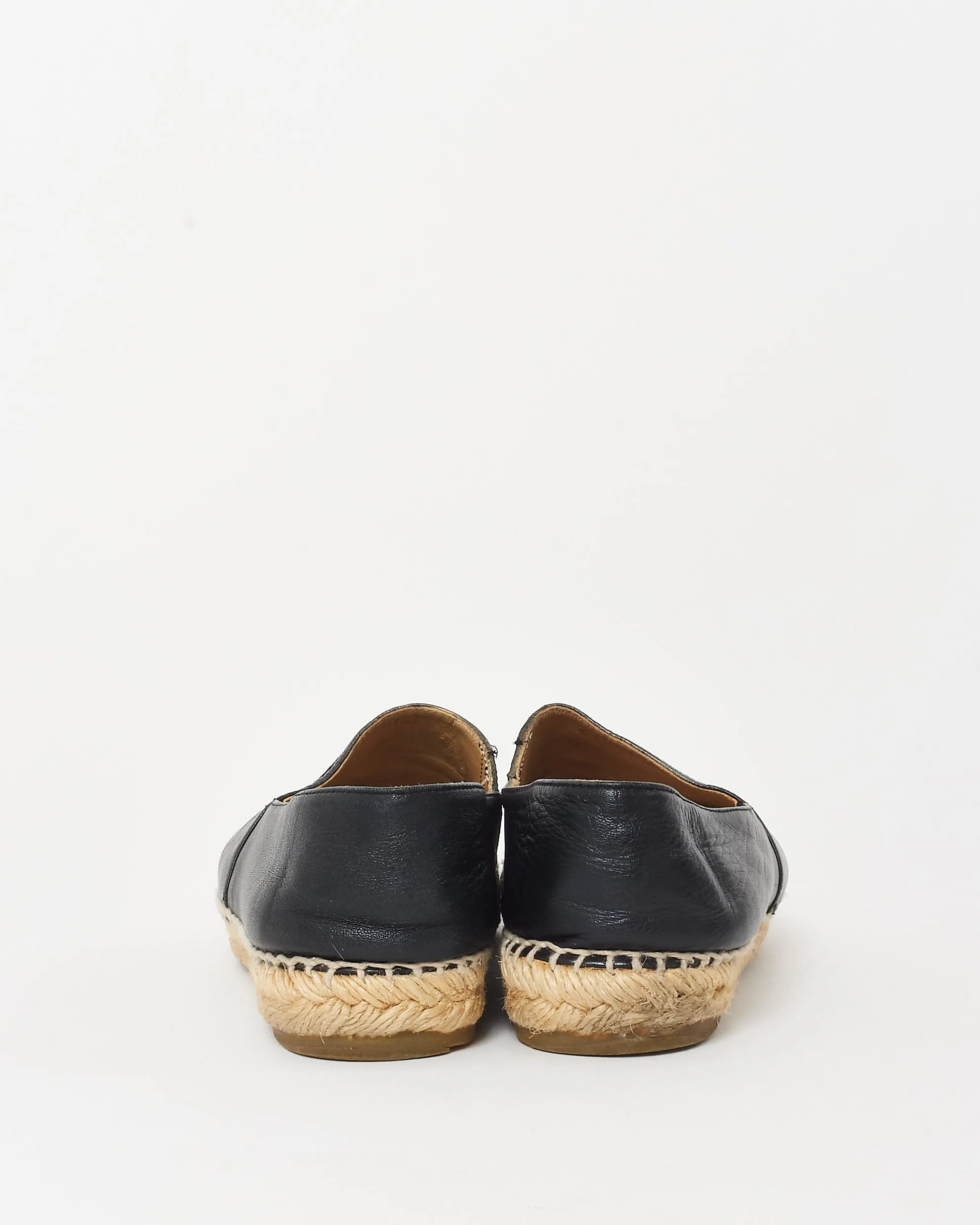Chanel Black Leather Leather CC Logo Espadrilles - 37
