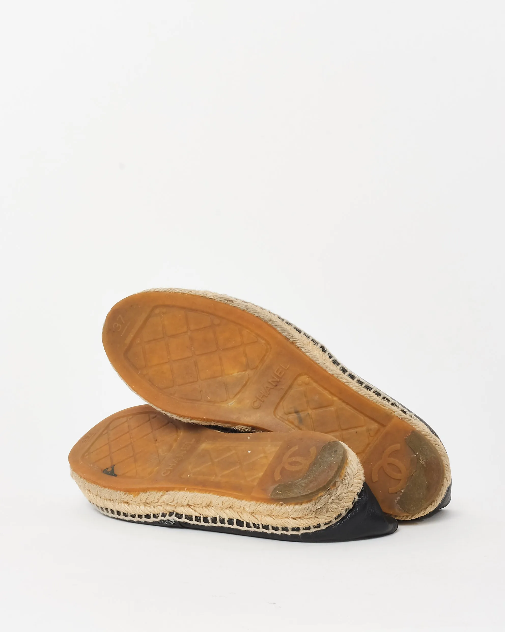 Chanel Black Leather Leather CC Logo Espadrilles - 37