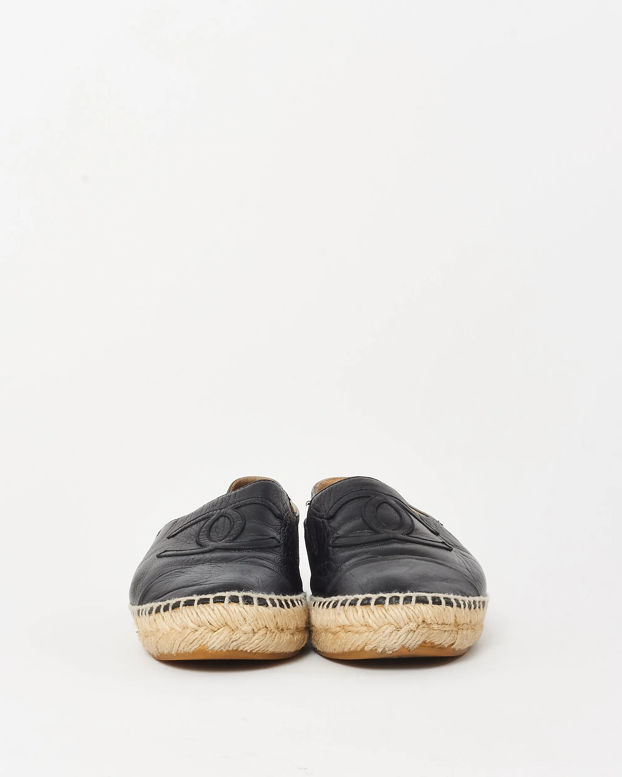 Chanel Black Leather Leather CC Logo Espadrilles - 37