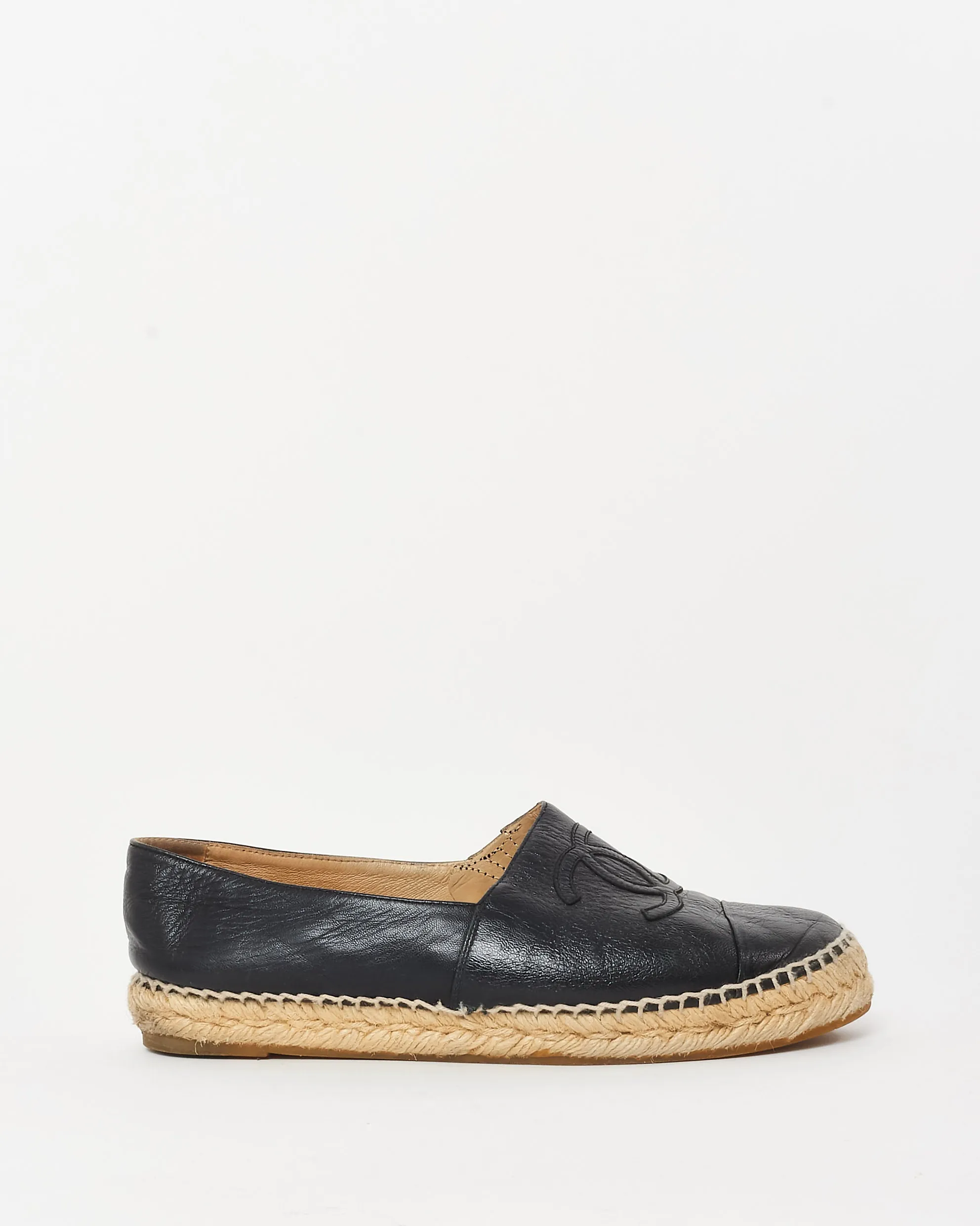 Chanel Black Leather Leather CC Logo Espadrilles - 37