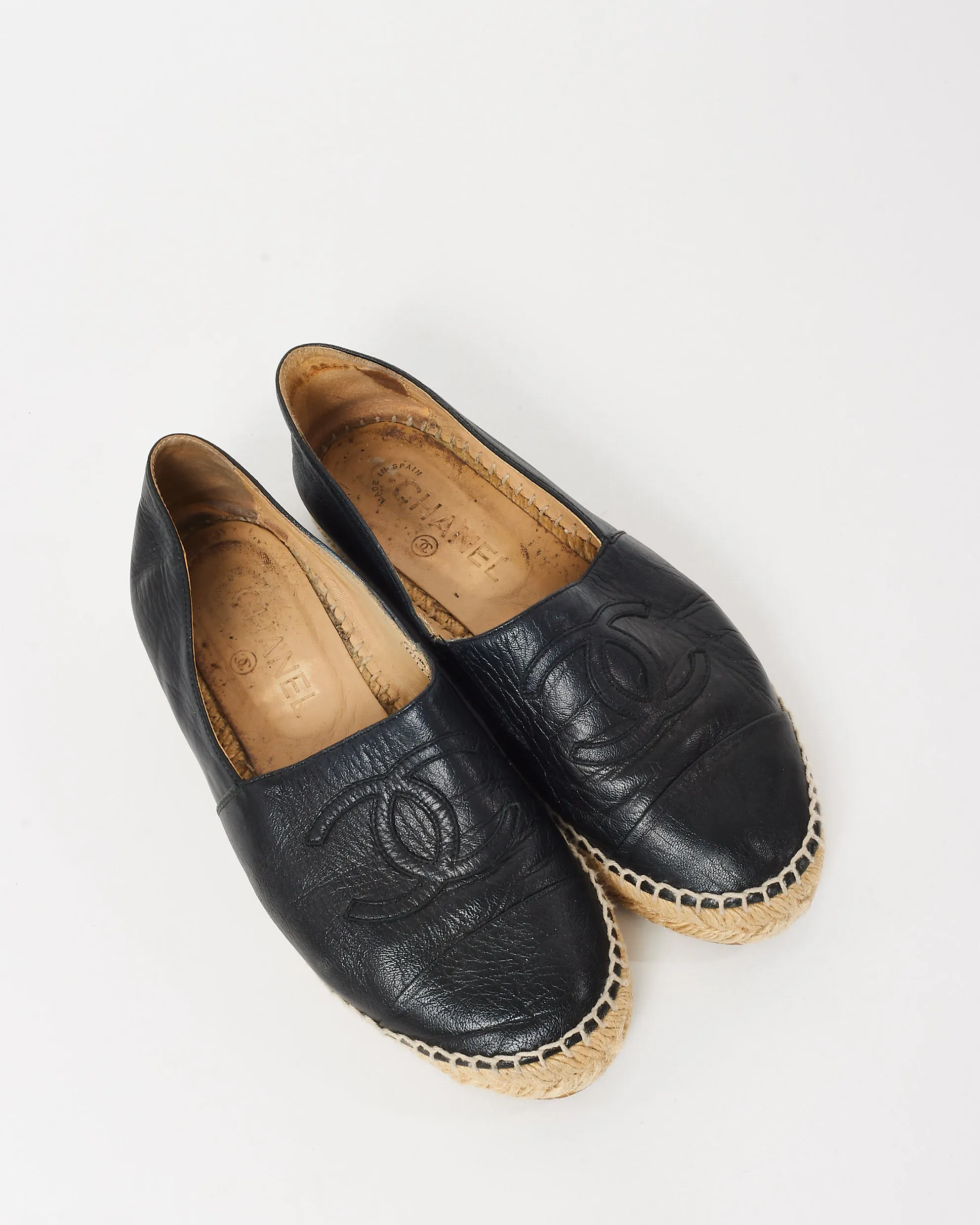 Chanel Black Leather Leather CC Logo Espadrilles - 37