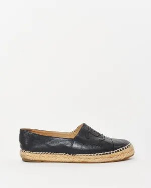 Chanel Black Leather Leather CC Logo Espadrilles - 37