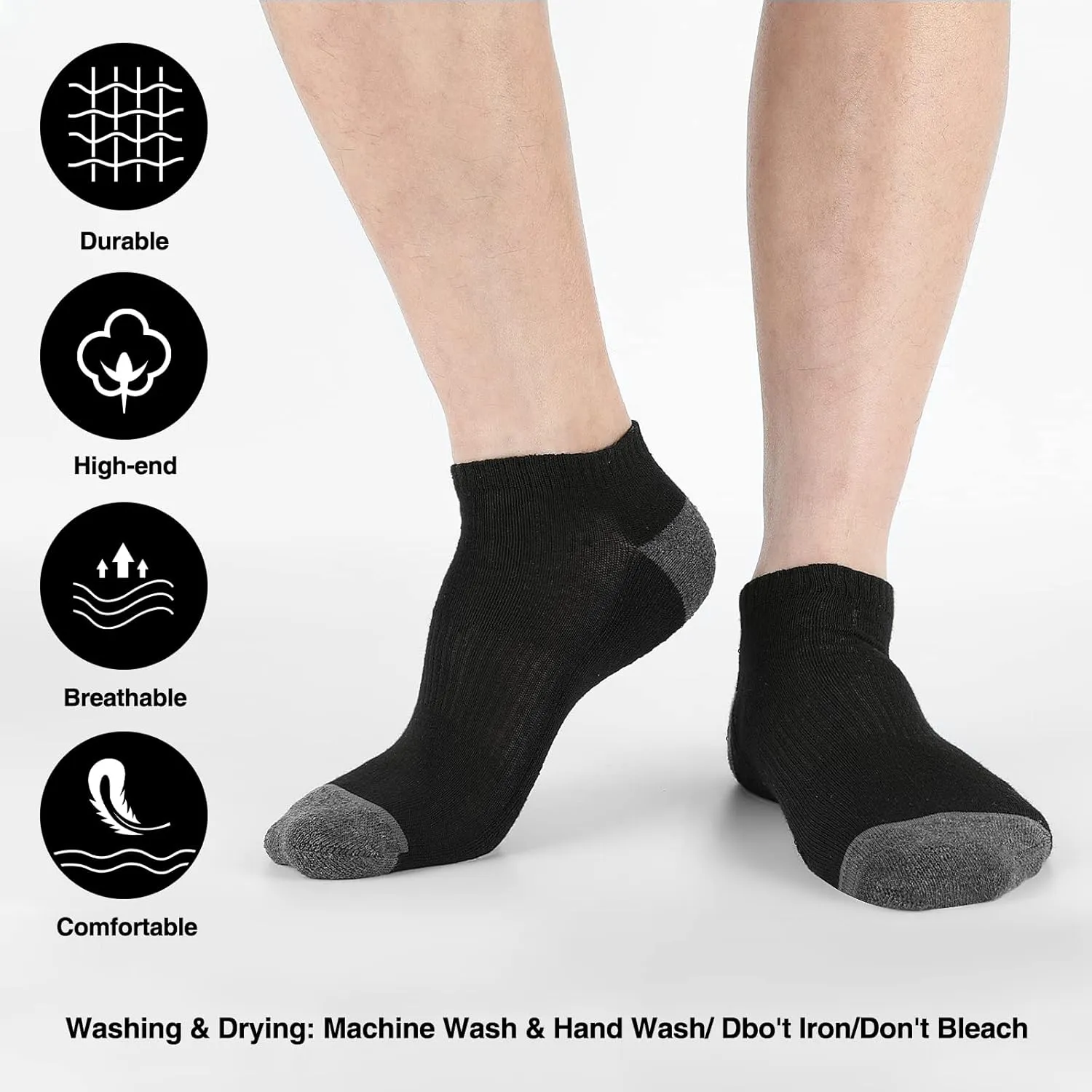 COOVAN 8 Pairs Mens Ankle Socks Low Cut Breathable Casual Socks for Men