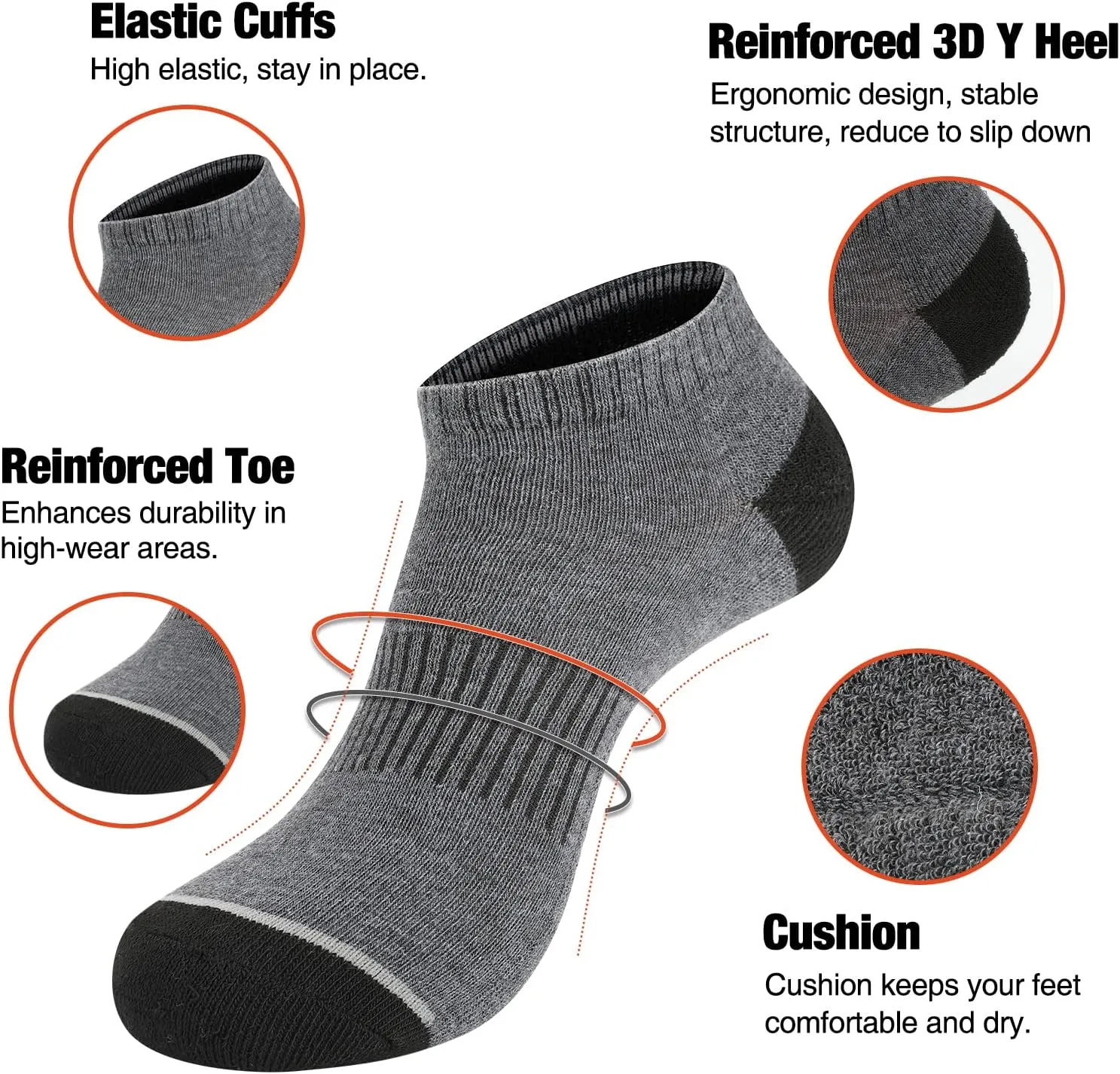 COOVAN 8 Pairs Mens Ankle Socks Low Cut Breathable Casual Socks for Men