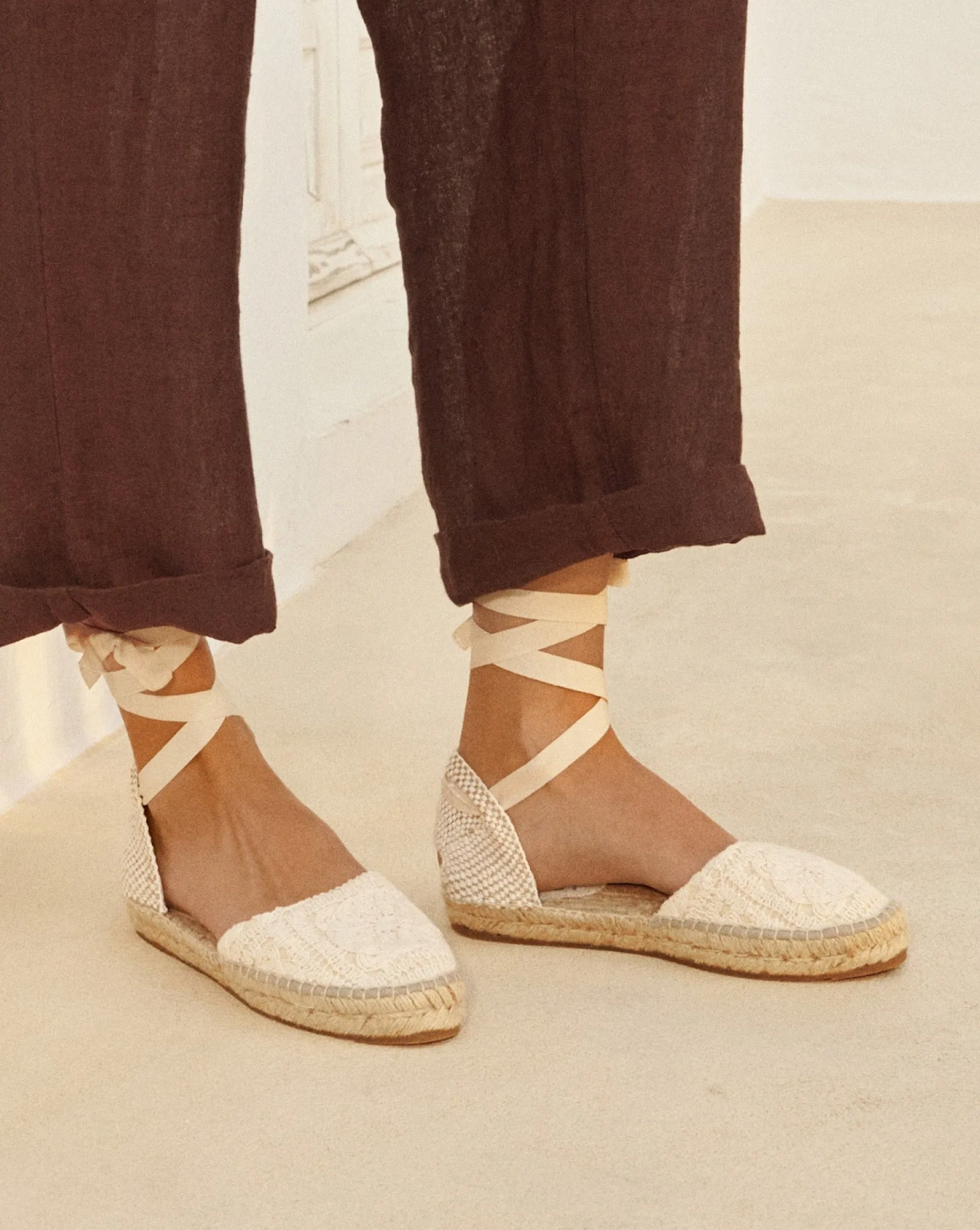 Cotton Crochet Flat Valenciana Espadrilles - G03P0 - Yucatán Natural