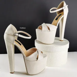 Cream Nude Suede Cross Strap Heels