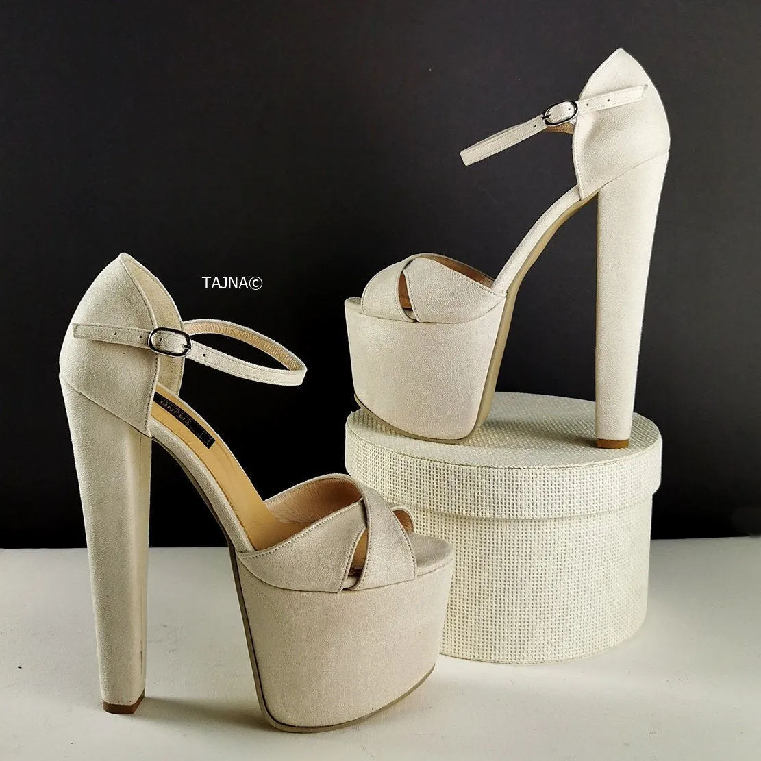 Cream Nude Suede Cross Strap Heels