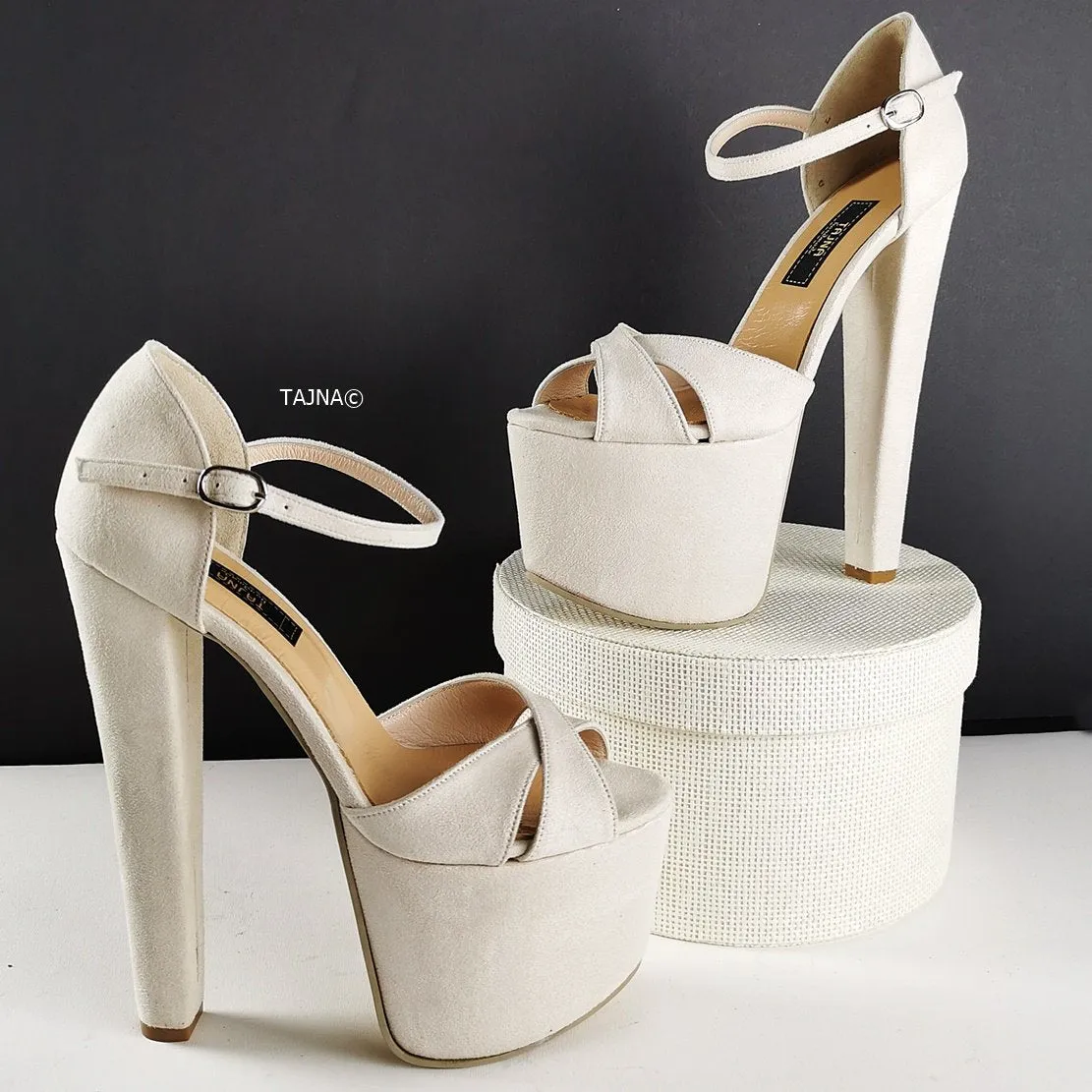 Cream Nude Suede Cross Strap Heels