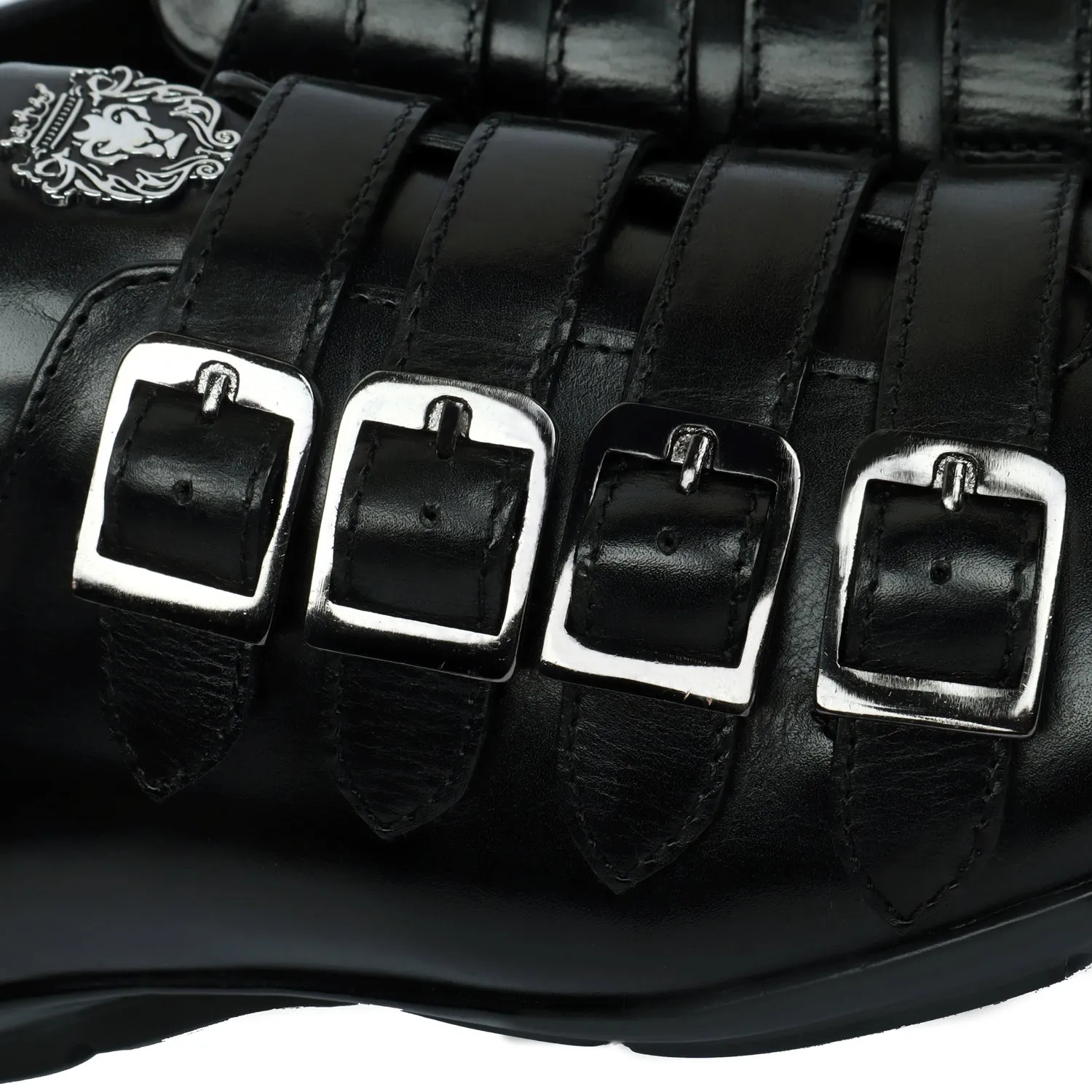 Light Weight Black Genuine Leather Parallel Monk Straps Sneakers Shoes by Brune & Bareskin