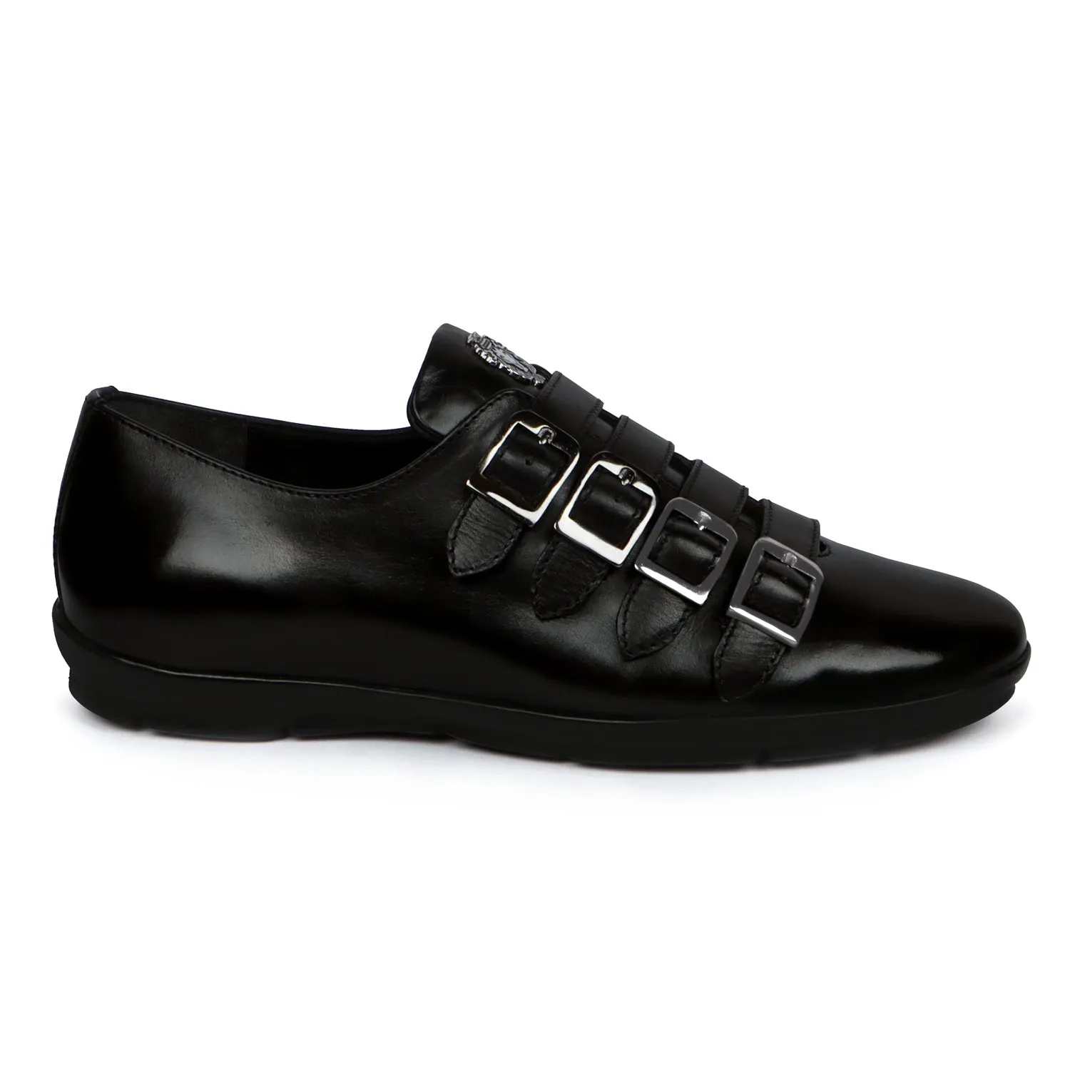 Light Weight Black Genuine Leather Parallel Monk Straps Sneakers Shoes by Brune & Bareskin