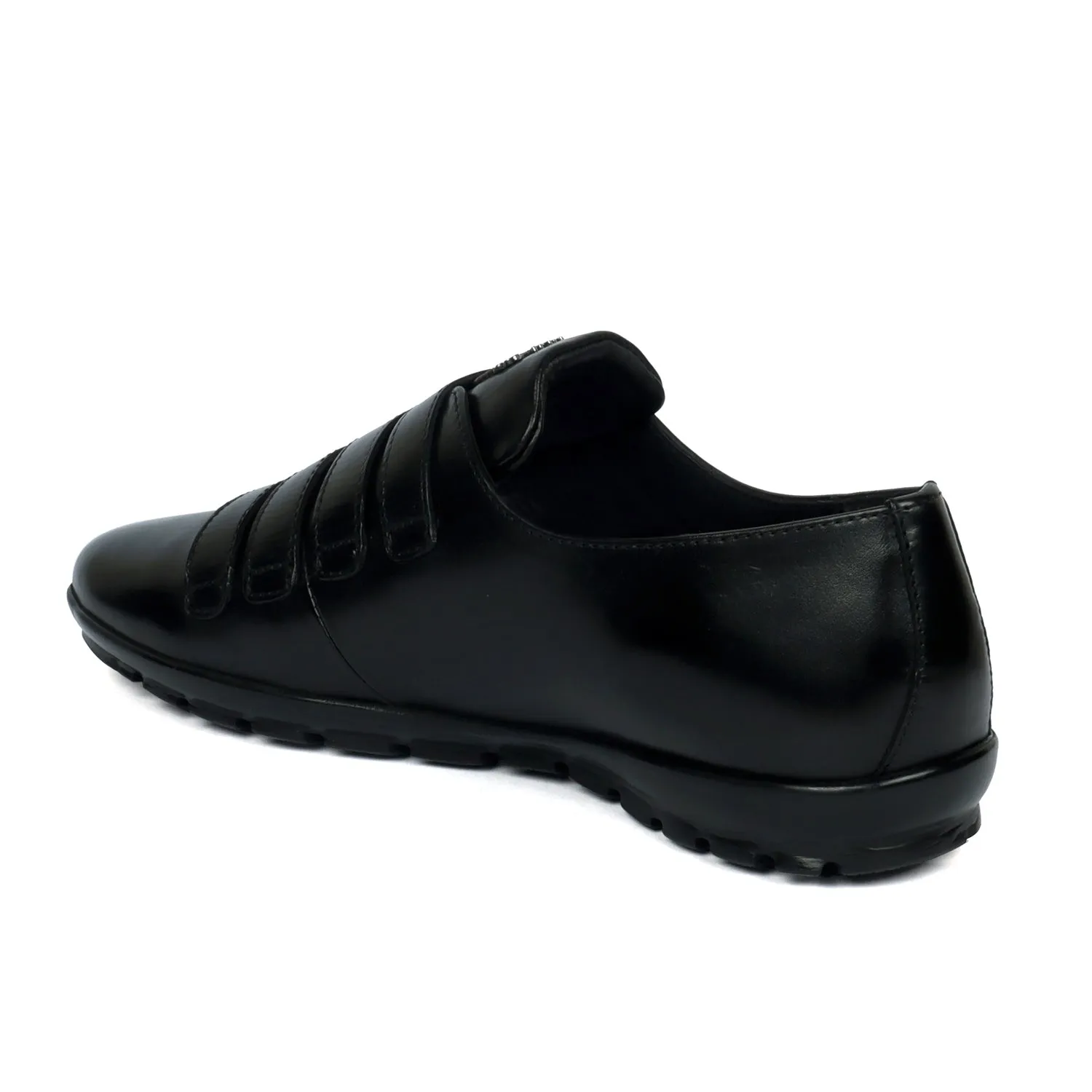 Light Weight Black Genuine Leather Parallel Monk Straps Sneakers Shoes by Brune & Bareskin