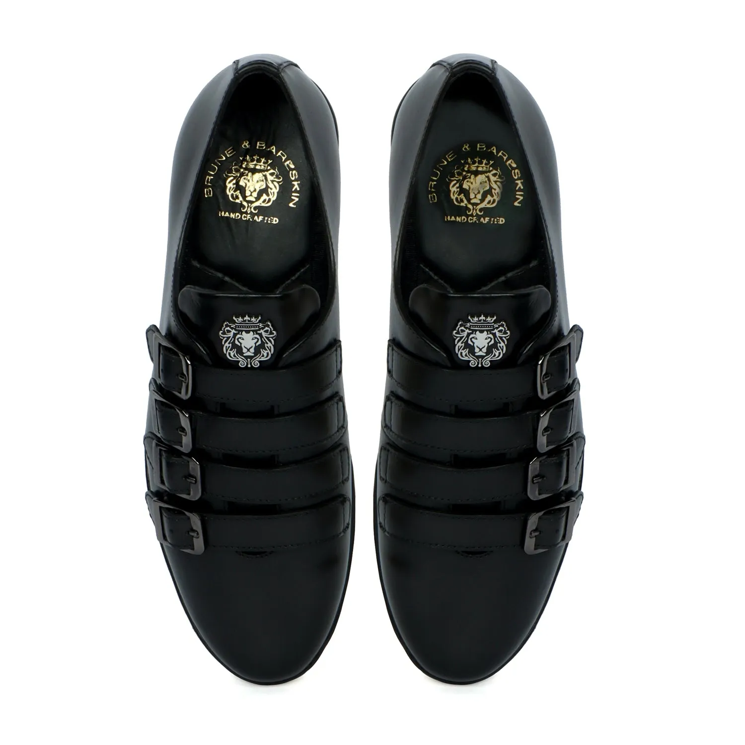 Light Weight Black Genuine Leather Parallel Monk Straps Sneakers Shoes by Brune & Bareskin