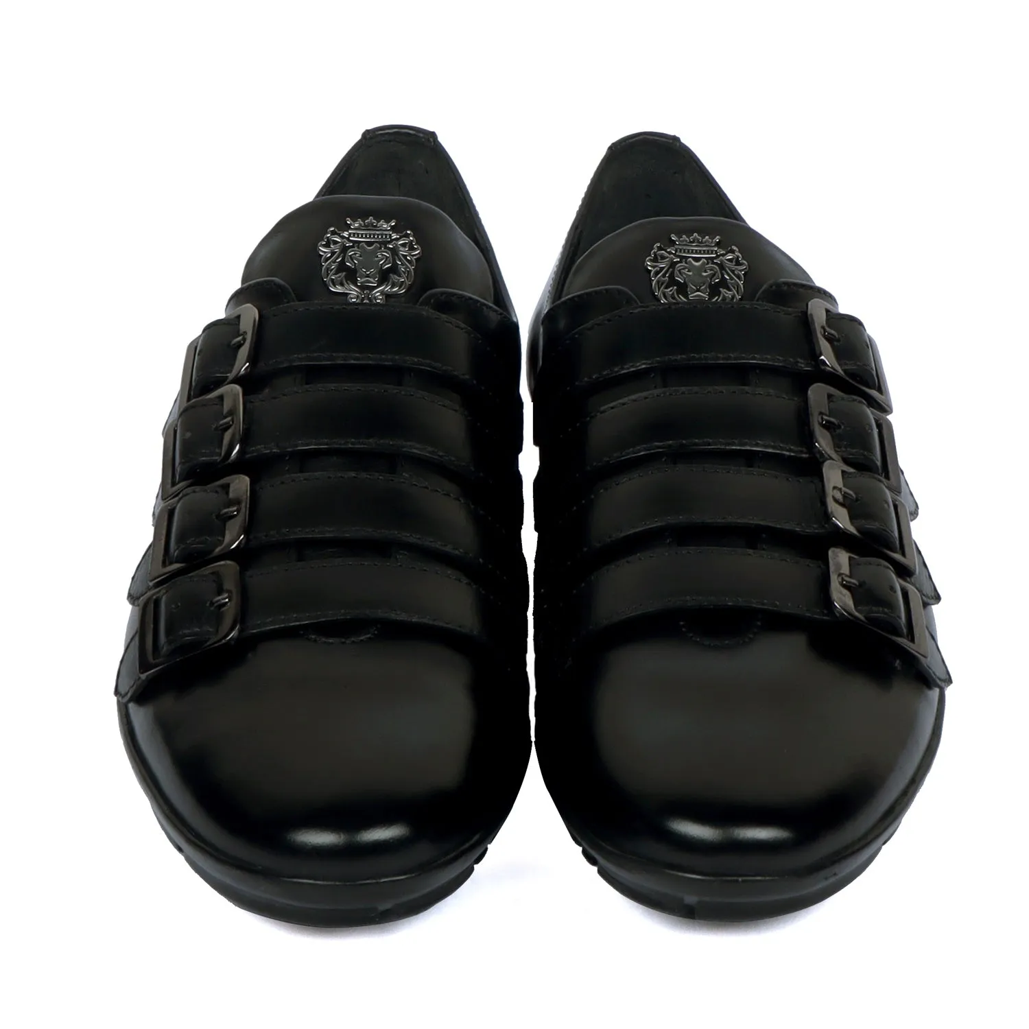 Light Weight Black Genuine Leather Parallel Monk Straps Sneakers Shoes by Brune & Bareskin