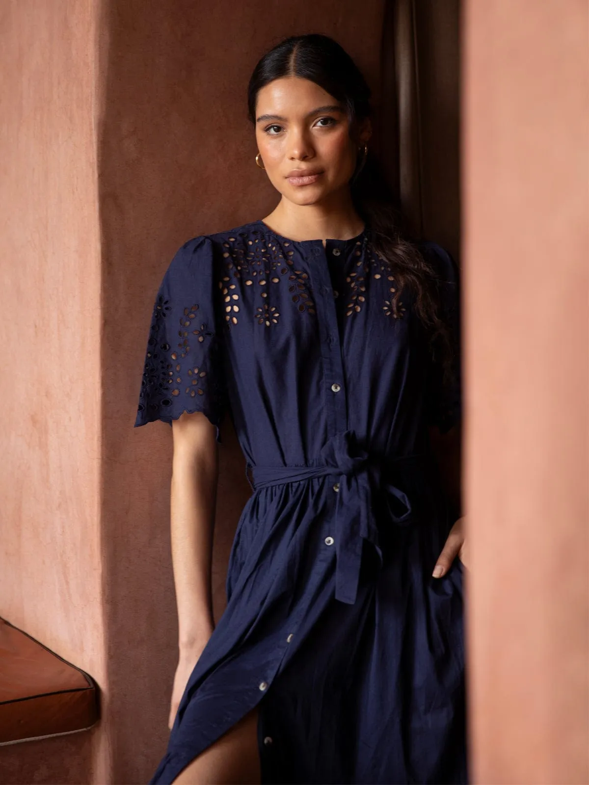 Margot Broderie Anglaise Dress – Navy