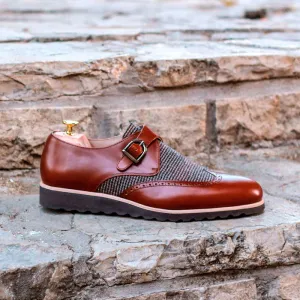 Men's Single Monk Leather Shoes Wide Plus Size Brown 1618