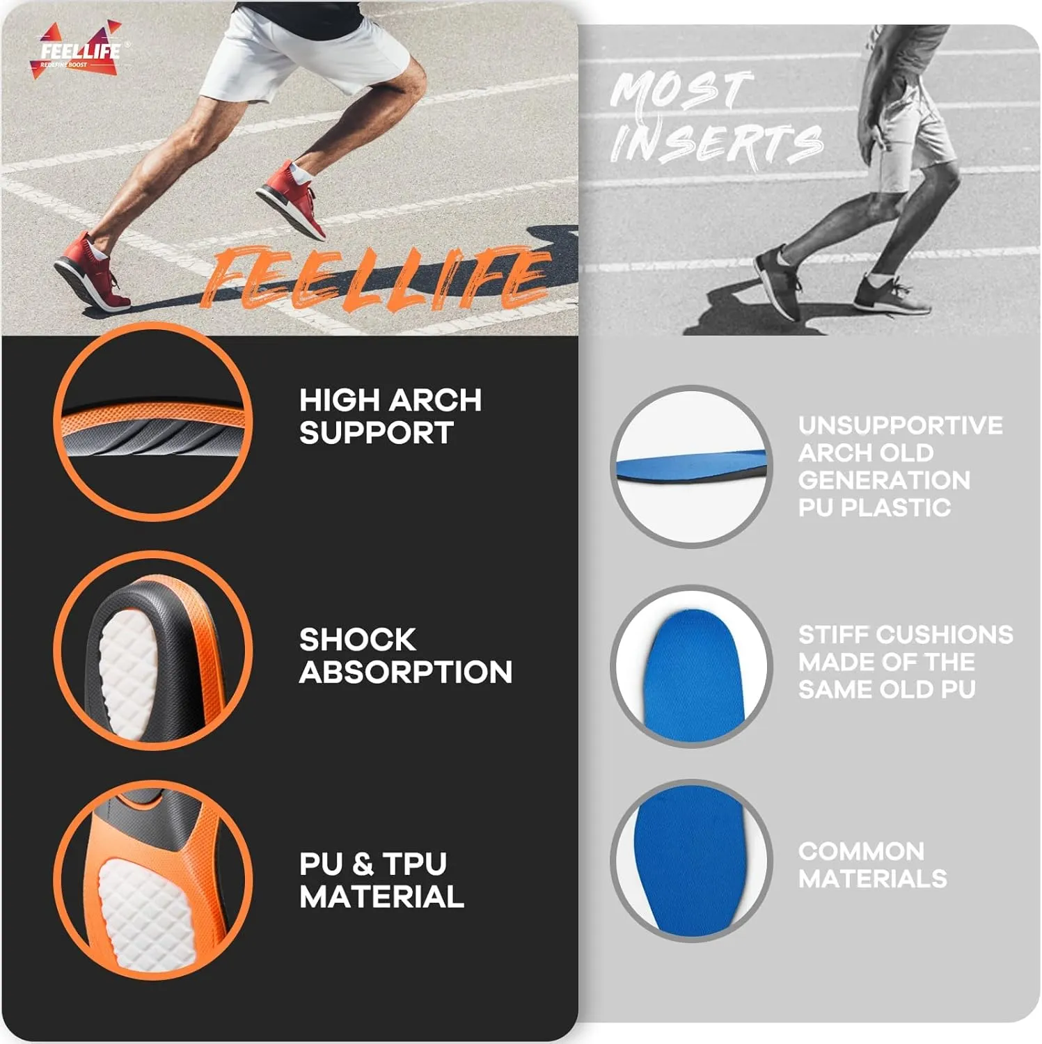 Plantar Fasciitis Relief Shoe Insoles [1-Pair], Arch Support Insoles, Running Athletic Gel Shoe Inserts, Orthotic Insoles for Arch Pain [Trim to Fit: Men 10-14/Women 11-15]