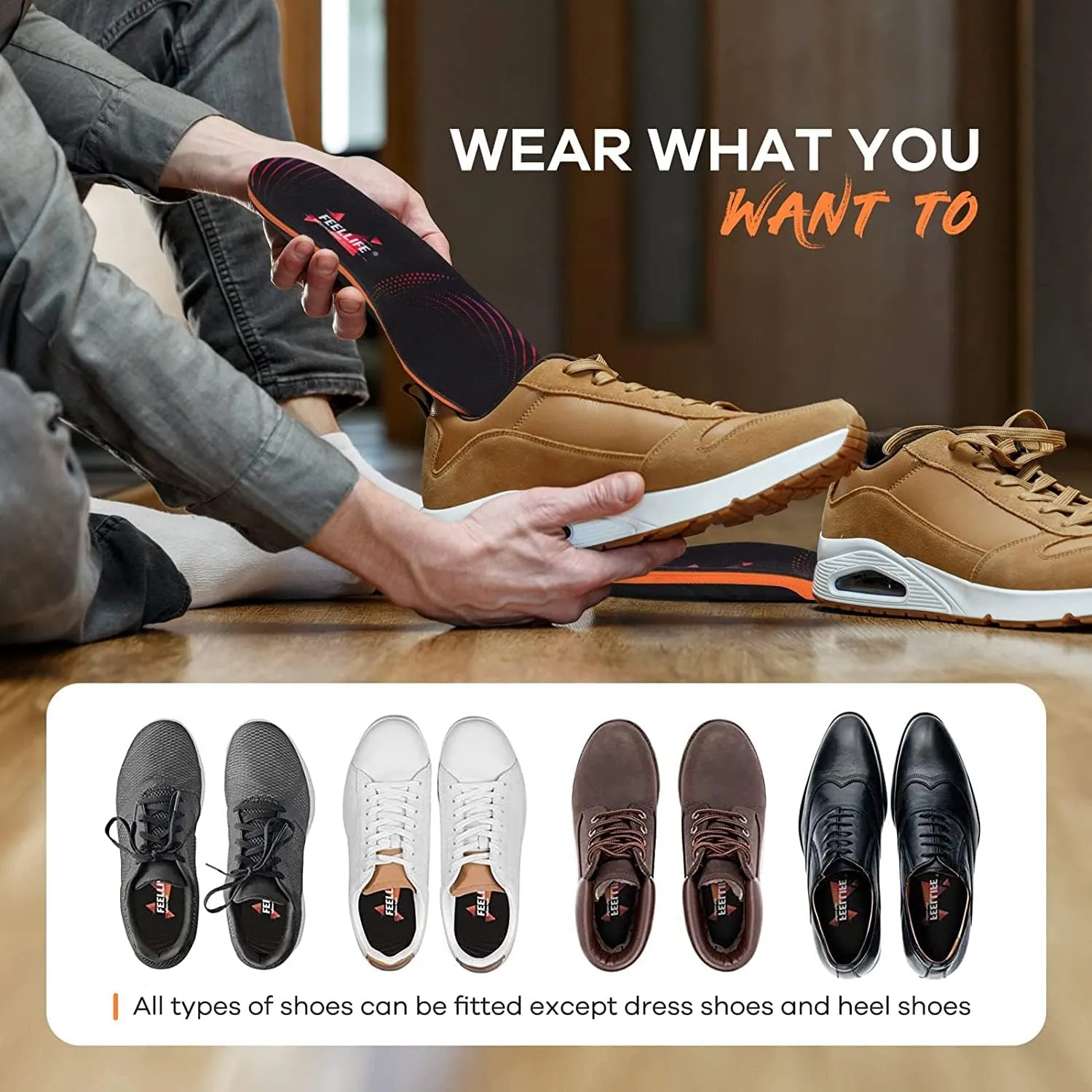 Plantar Fasciitis Relief Shoe Insoles [1-Pair], Arch Support Insoles, Running Athletic Gel Shoe Inserts, Orthotic Insoles for Arch Pain [Trim to Fit: Men 10-14/Women 11-15]
