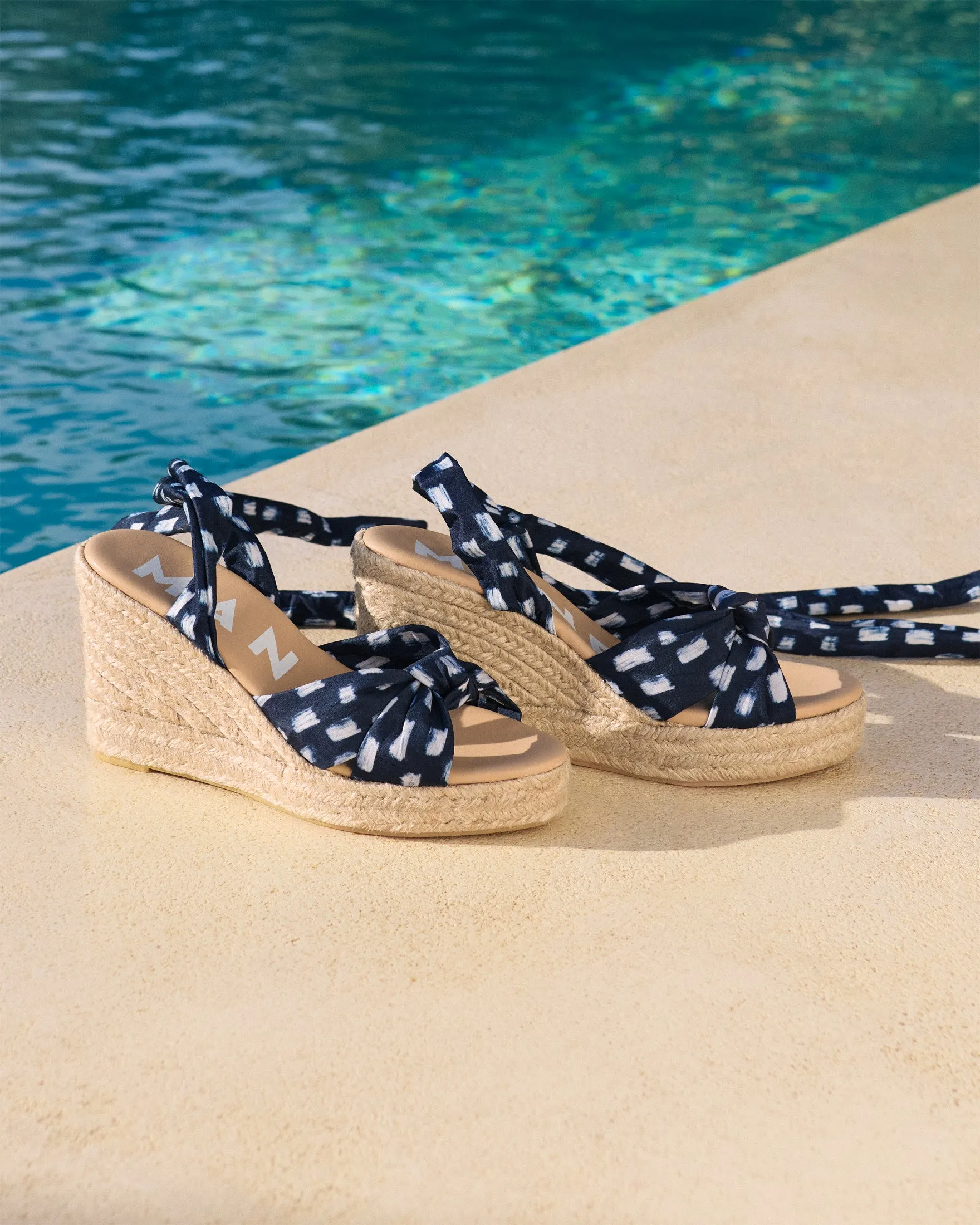 Silk Wedge Espadrilles With Knot - H48WS - Monaco Navy Blue Pois