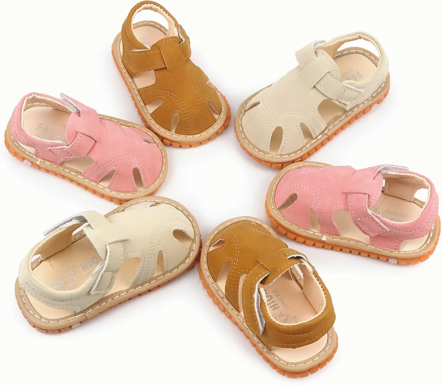 WILLFUN Baby Boy Girl Summer Infant Squeaky Sandals Premium Rubber Sole Closed-Toe Non-Slip Shoes Toddler First Walkers