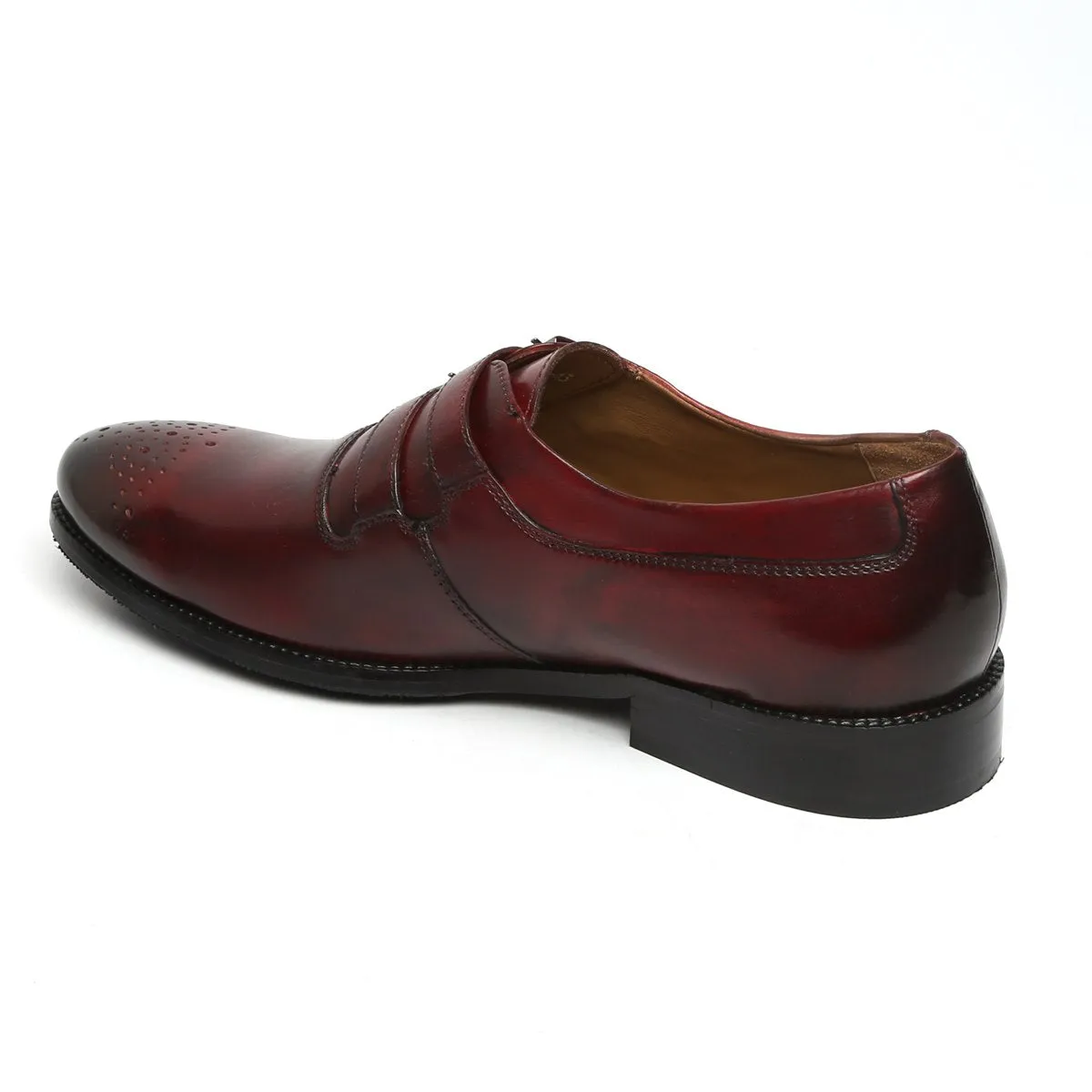 WINE PARALLEL DOUBLE MONK STRAPS LEATHER FORMAL SHOES BY BRUNE & BARESKIN